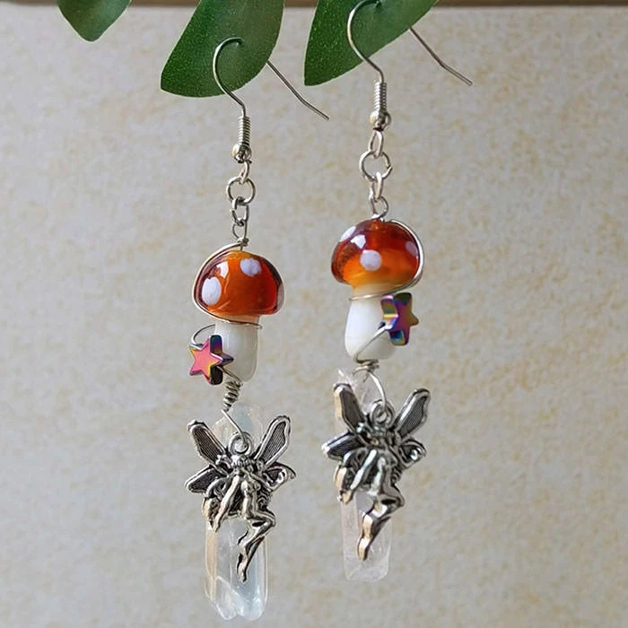 Boogzel Apparel Mushroom Fairy Crystal Earrings 2 Boogzel Apparel Mushroom Fairy Crystal Earrings