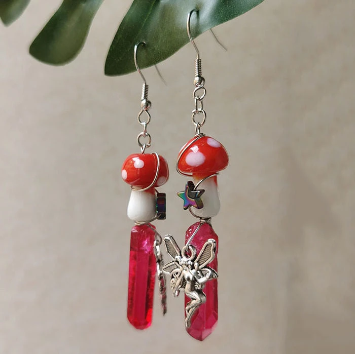 Boogzel Apparel Mushroom Fairy Crystal Earrings 4 Boogzel Apparel Mushroom Fairy Crystal Earrings