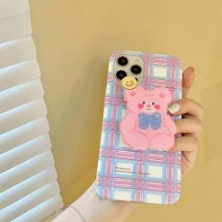 Boogzel Apparel Pastel Bear Plaid IPhone Case IPHONE CASES