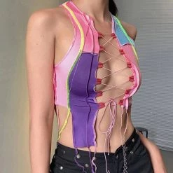 Boogzel Apparel Clothing Pretty In Pastel Lace Up Top