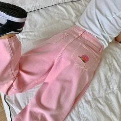 Boogzel Apparel Peach Embroidery Pink Jeans SOFT GIRL OUTFITS