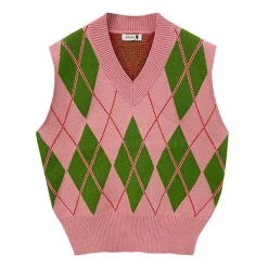 Boogzel Apparel Green & Pink Argyle Vest INDIE CLOTHES
