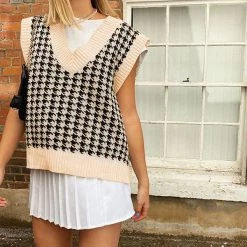Boogzel Apparel PREPPY CLOTHES Dogtooth Check Vest