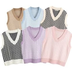 Boogzel Apparel PREPPY CLOTHES Dogtooth Check Vest