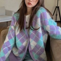 Boogzel Apparel Soft Girl Argyle Cardigan SOFT GIRL OUTFITS