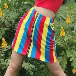 Boogzel Apparel Elastic Waist Striped Skirt OVER THE RAINBOW
