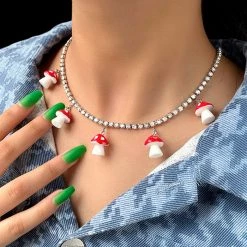 Boogzel Apparel Rhinestone Mushroom Necklace INDIE CLOTHES
