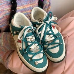 Boogzel Apparel Rose Embroidery Aesthetic Sneakers 🌹 COTTAGECORE / ARTSY