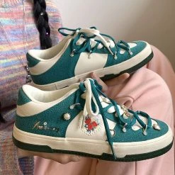 Boogzel Apparel Rose Embroidery Aesthetic Sneakers 🌹 COTTAGECORE / ARTSY