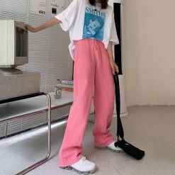 Boogzel Apparel SOFT GIRL OUTFITS Skater Girl Aesthetic Wide Neon Jeans