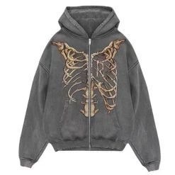Boogzel Apparel GRUNGE CLOTHES Skeleton Zip Up Hoodie
