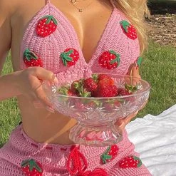 Boogzel Apparel Strawberry Crochet Top & Skirt Co-Ord