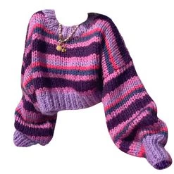 Boogzel Apparel Purple Aesthetic Striped Sweater
