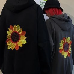 Boogzel Apparel Sunflower Embroidered Hoodie GRUNGE CLOTHES