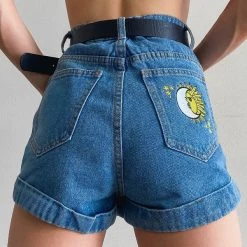 Boogzel Apparel Sun & Moon Embroidered Shorts