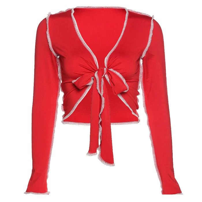 Boogzel Apparel Y2K OUTFITS Trouble Maker Tie Front Crop Top 5 Boogzel Apparel Y2K OUTFITS Trouble Maker Tie Front Crop Top