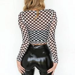 Boogzel Apparel Checkered Long Sleeve Crop Top CHECKER AESTHETIC