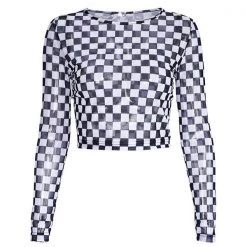 Boogzel Apparel Checkered Long Sleeve Crop Top CHECKER AESTHETIC