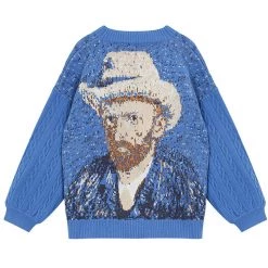 Boogzel Apparel COTTAGECORE / ARTSY Van Gogh Self-Portrait Knit Cardigan