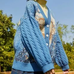 Boogzel Apparel COTTAGECORE / ARTSY Van Gogh Self-Portrait Knit Cardigan