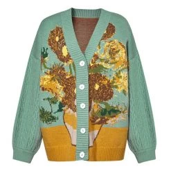 Boogzel Apparel Van Gogh Sunflowers Knit Cardigan