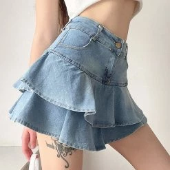 Boogzel Apparel Y2K OUTFITS Y2K Denim Ruffled Skirt