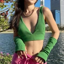 Boogzel Apparel Permanent Vacation Top & Gloves Set Y2K OUTFITS