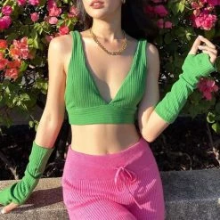 Boogzel Apparel Permanent Vacation Top & Gloves Set Y2K OUTFITS