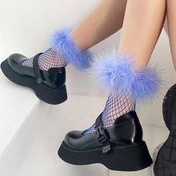 Boogzel Apparel FAIRY GRUNGE Y2K Fluffy Net Socks