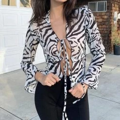Boogzel Apparel Zebra Print Mesh Top Y2K OUTFITS